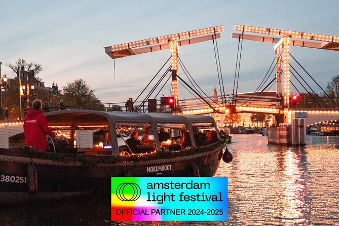 Amsterdam: Light Festival Open Boat - Unl. Drinks Option - Stop 6: the iconic draw bridge and the tales around it