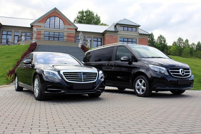 Amsterdam Private Departure Transfer to AMS Schiphol Airport - Mercedes sedan or minivan comfort: WiFi, water, and luggage help